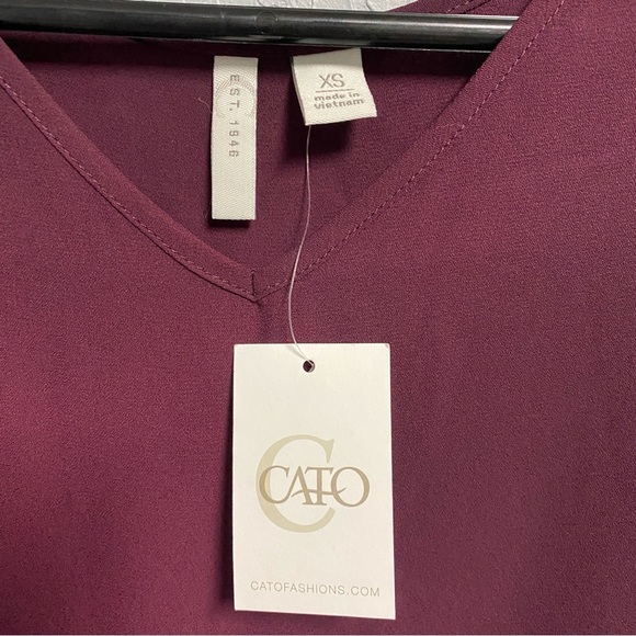 CATO long blouse women’s size extra small oversized maroon chiffon v-neck NWT - Picture 2 of 4